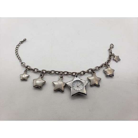 GML Star Charm Bracelet Watch Silver Tone Quartz Adjustable Chain Analog Works - Picture 7 of 10